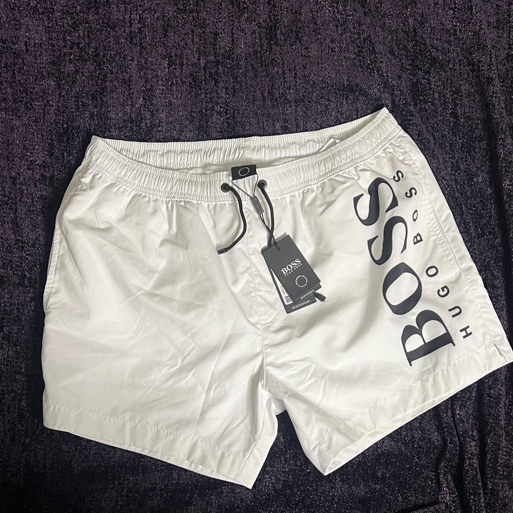 NWT Hugo Boss White Swim Trunks size large
